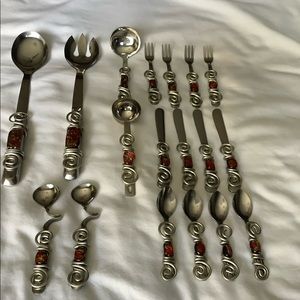 18 pc Stainless Steel Embellished Serving Ware